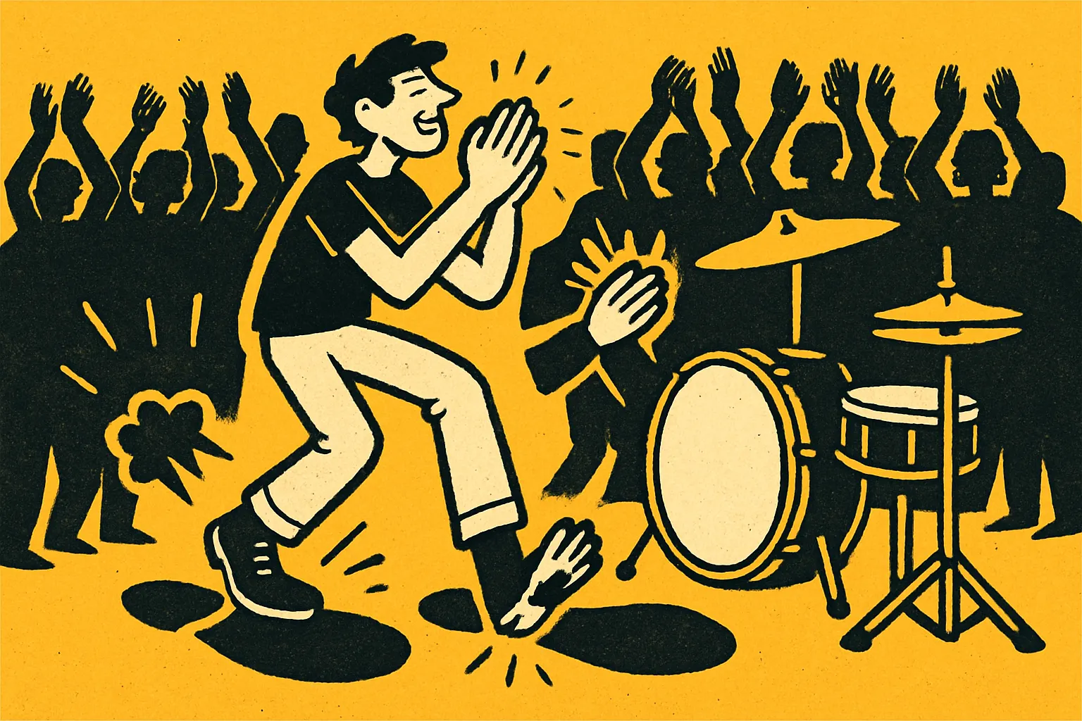 A drummer playing to a crowd stamping along